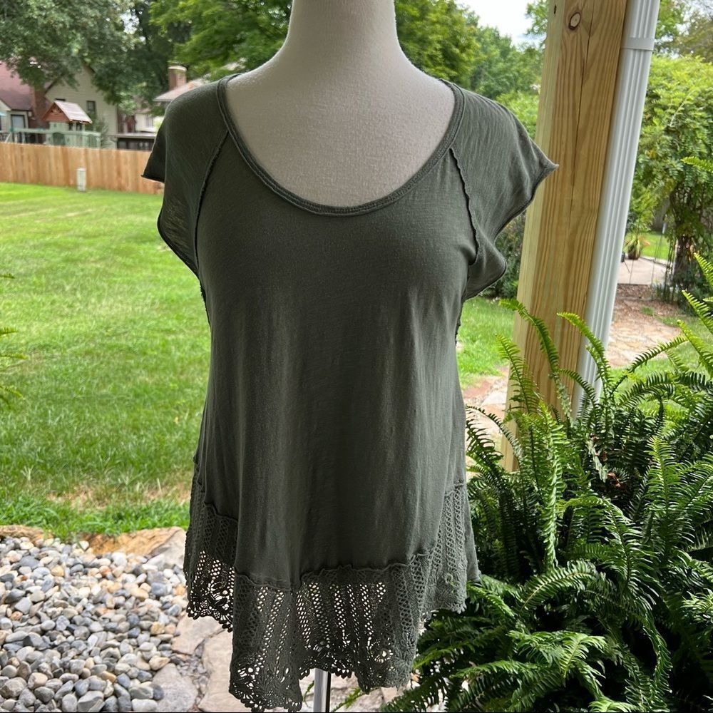 Altar’d State Boho Olive Green short Sleeve Top Size